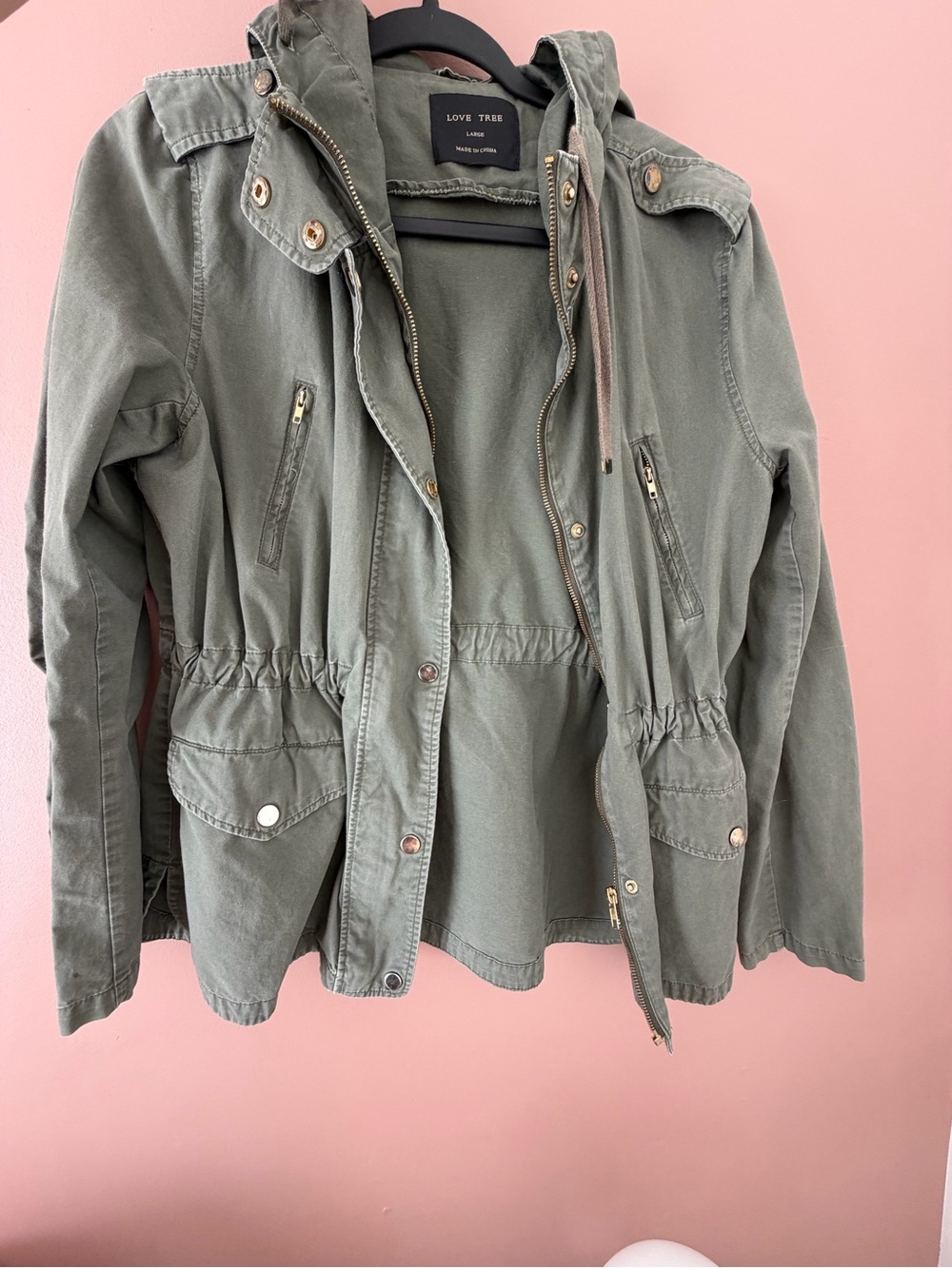 Love Tree Sage Green Utility Jacket with Hood
